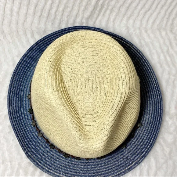 San Diego Hat Straw Fedora Blue Brim Star Adjustable Band - Picture 4 of 14